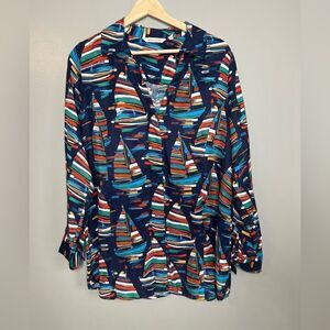 Soft surroundings sail away nautical‎ sail boat graphic oversized blouse medium